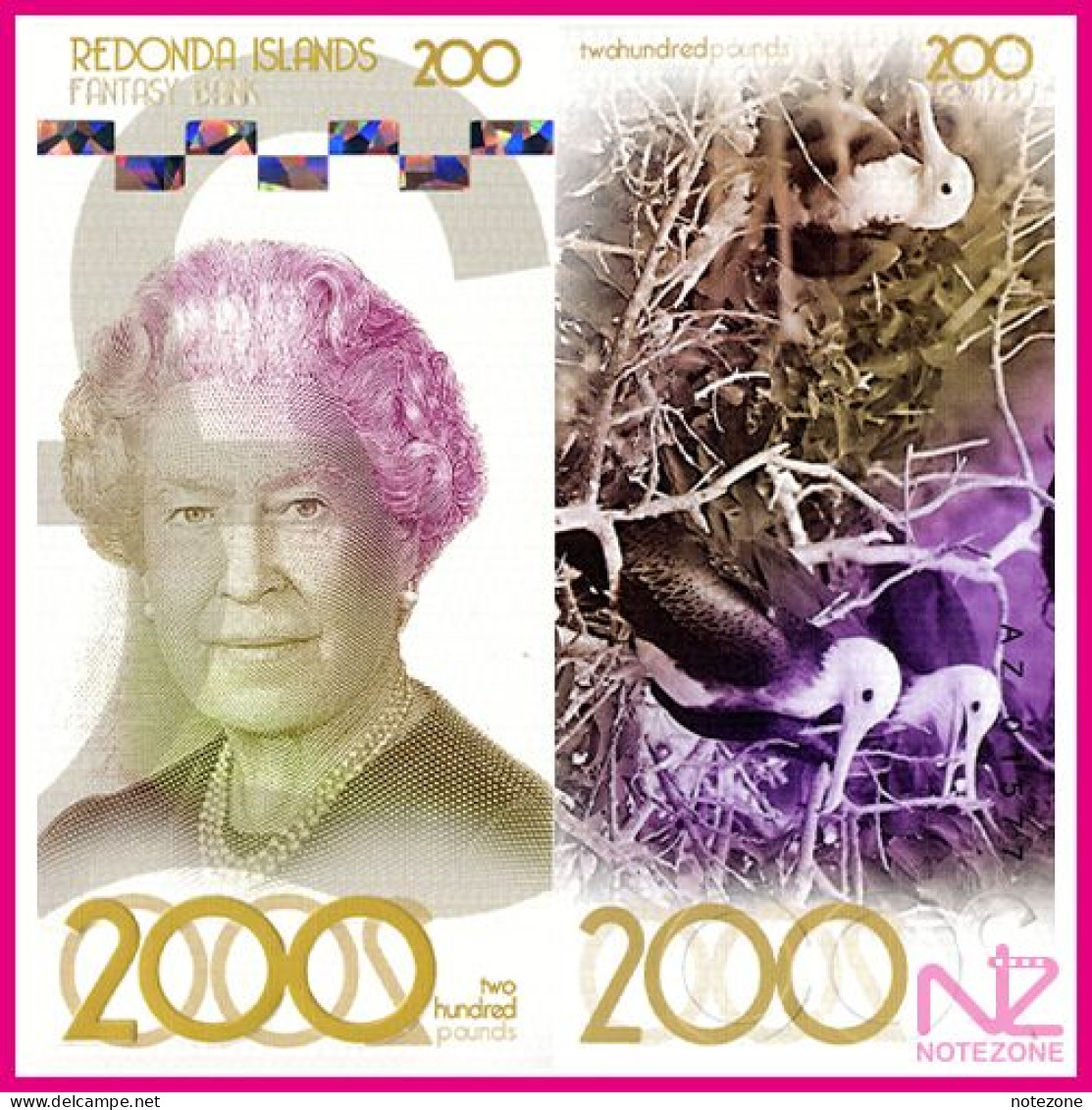 Redonda Islands £200 Queen Elizabeth II QEII Private Fantasy Test Banknote - Inde