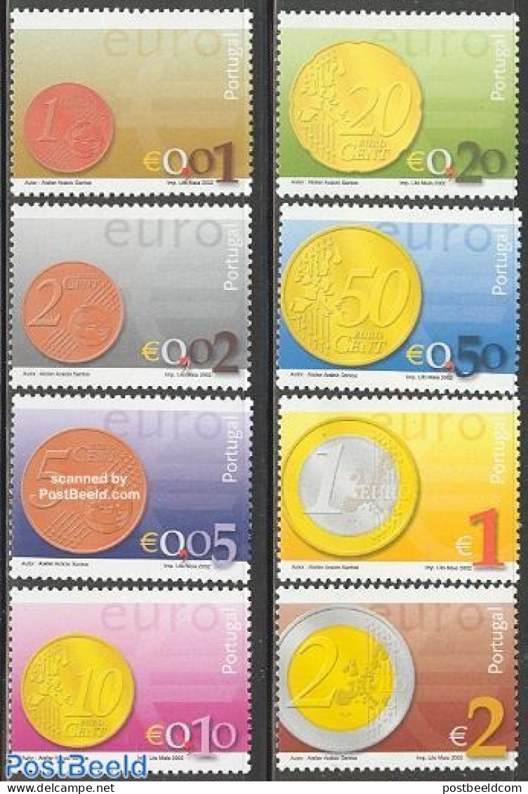 Portugal 2002 Euro Coins 8v, Mint NH, History - Various - Europa Hang-on Issues - Money On Stamps - Unused Stamps