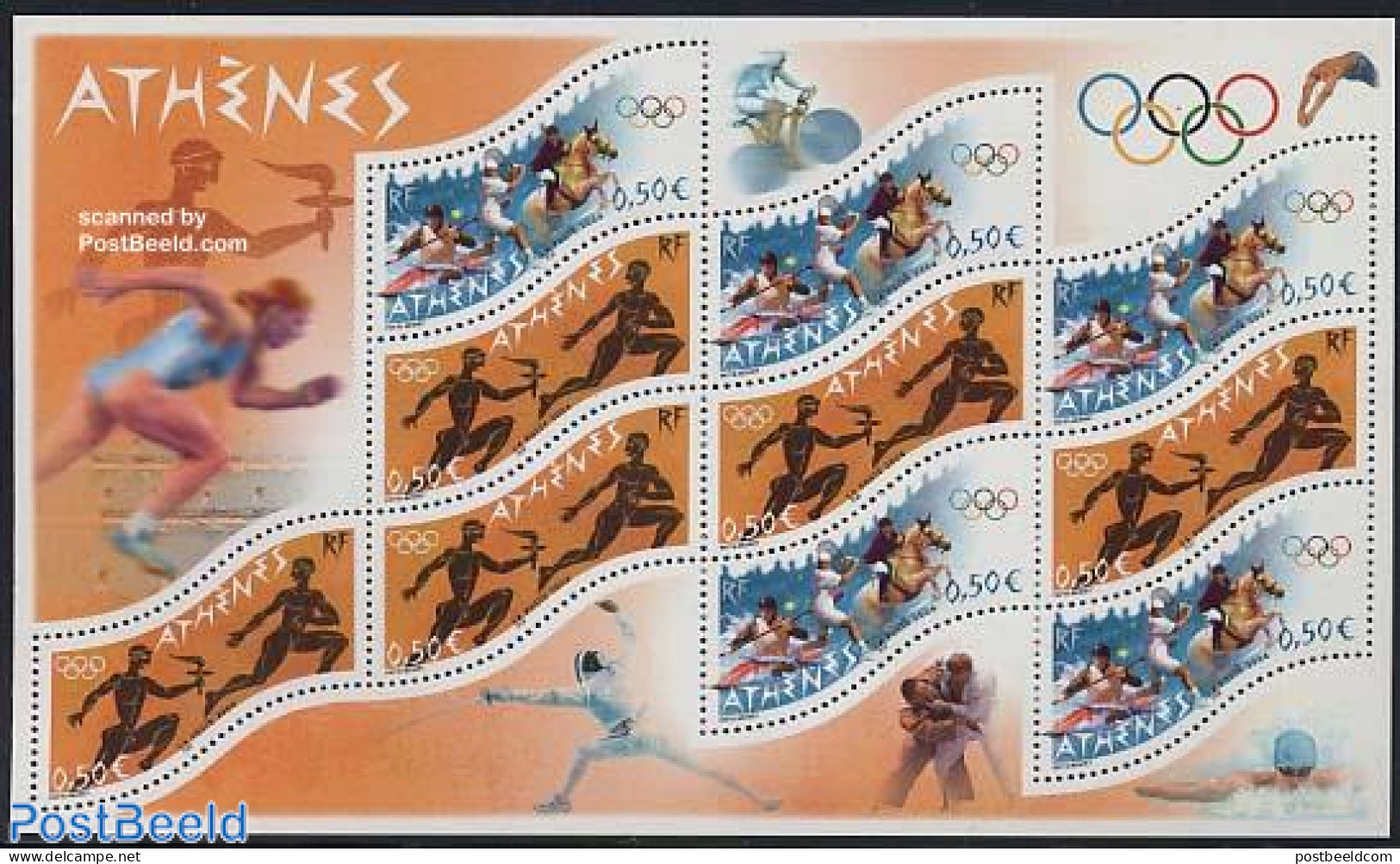 France 2004 Olympic Games M/s, Mint NH, Nature - Sport - Horses - Cycling - Fencing - Kayaks & Rowing - Olympic Games .. - Ungebraucht