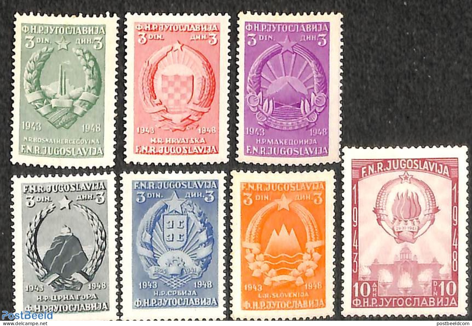 Yugoslavia 1948 Coat Of Arms 7v, Mint NH, History - Coat Of Arms - Unused Stamps