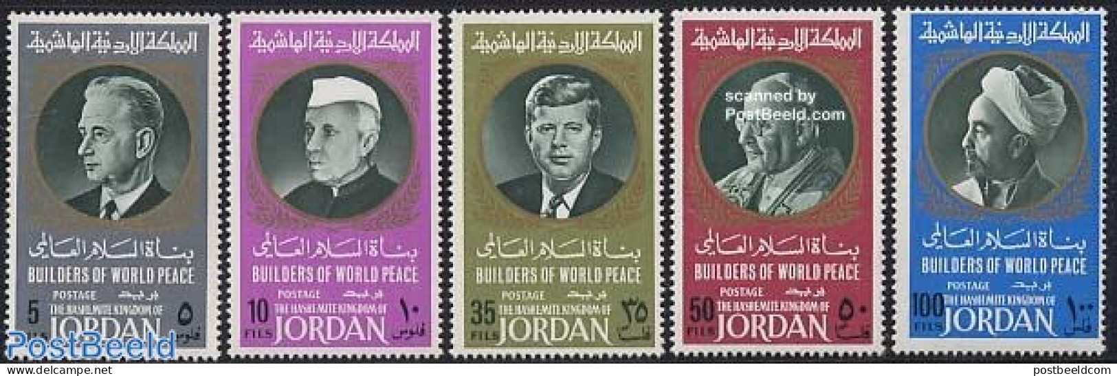 Jordan 1967 Famous Persons 5v, Mint NH, History - Religion - American Presidents - United Nations - Pope - Religion - Papi