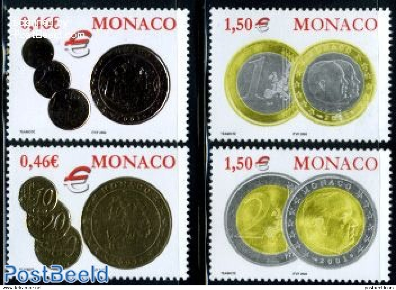 Monaco 2002 Euro 4v, Mint NH, Various - Money On Stamps - Neufs