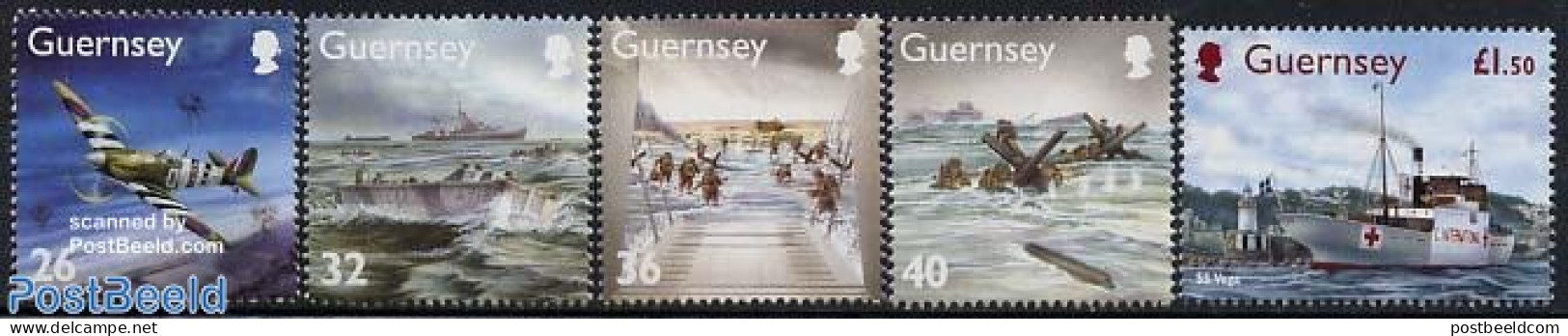 Guernsey 2004 World War II 5v, Mint NH, Health - History - Transport - Various - Red Cross - Militarism - World War II.. - Rode Kruis