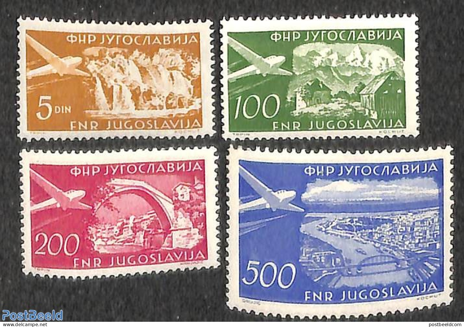 Yugoslavia 1951 Airmail, Tourism 4v, Mint NH, Transport - Various - Aircraft & Aviation - Tourism - Art - Bridges And .. - Unused Stamps