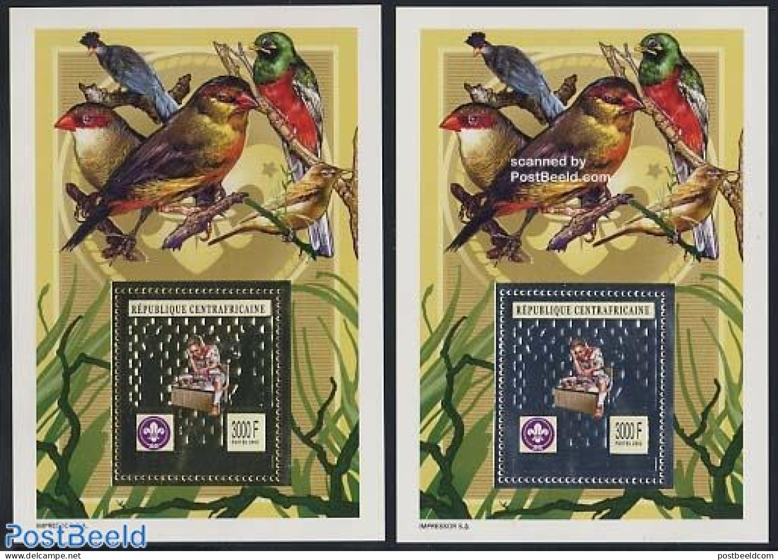 Central Africa 2002 Chess/scouting 2 S/s, Silver/gold, Mint NH, Nature - Sport - Birds - Chess - Scouting - Schaken