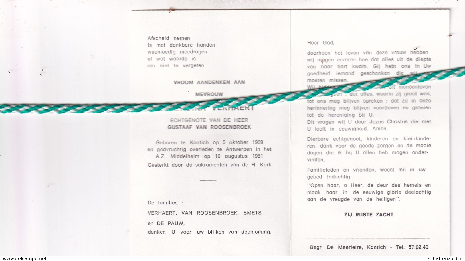 Blondina Verhaert-Van Roosenbroek, Kontich 1909, Antwerpen 1981 - Obituary Notices