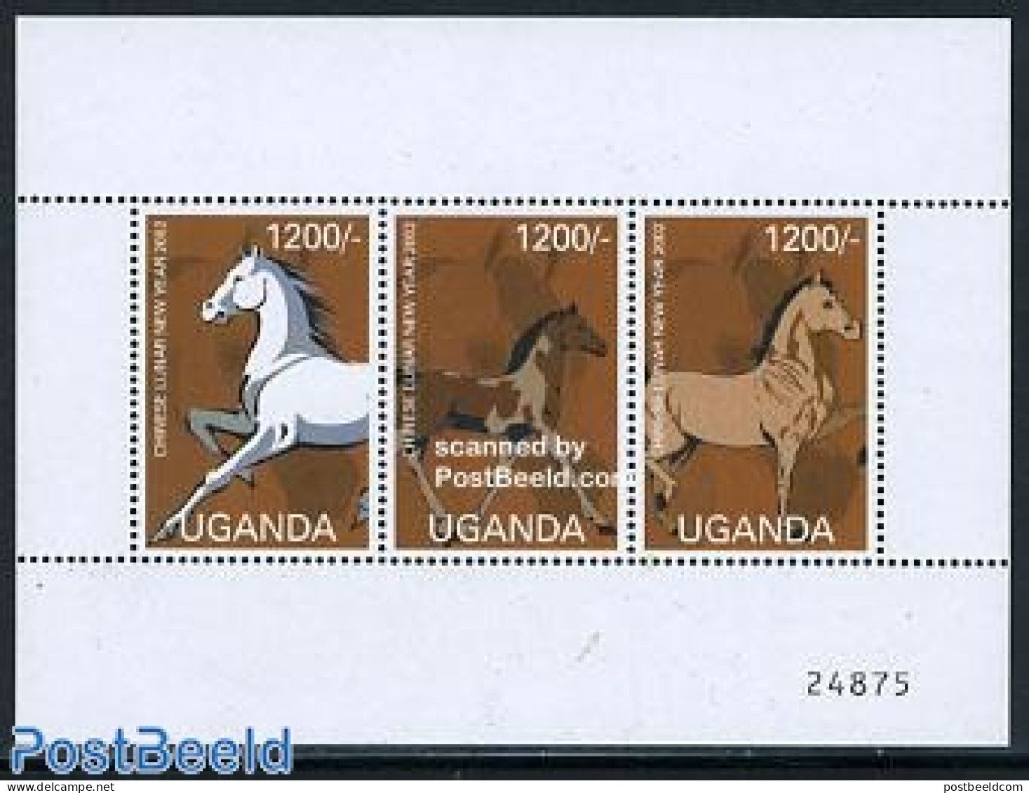 Uganda 2002 Year Of The Horse 3v M/s, Mint NH, Nature - Various - Horses - New Year - Año Nuevo