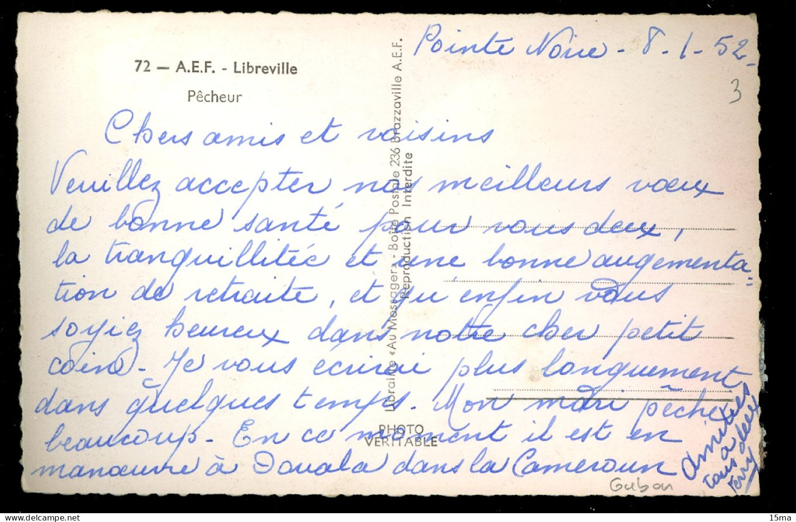 Gabon Libreville AEF Pêcheur 1952 Au Messager - Gabun