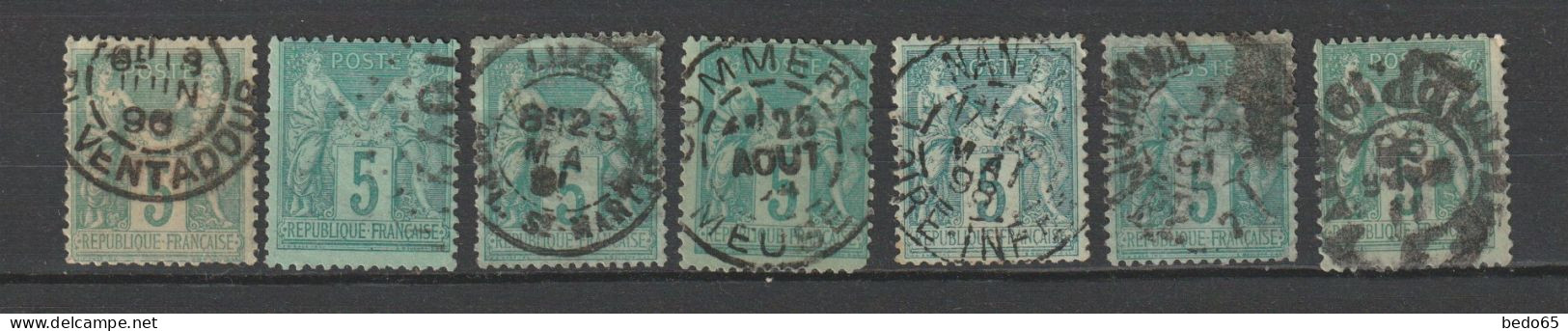 LOT DE 7 SAGE N° 75 OBLITERATION DIVERS TB - 1898-1900 Sage (Type III)