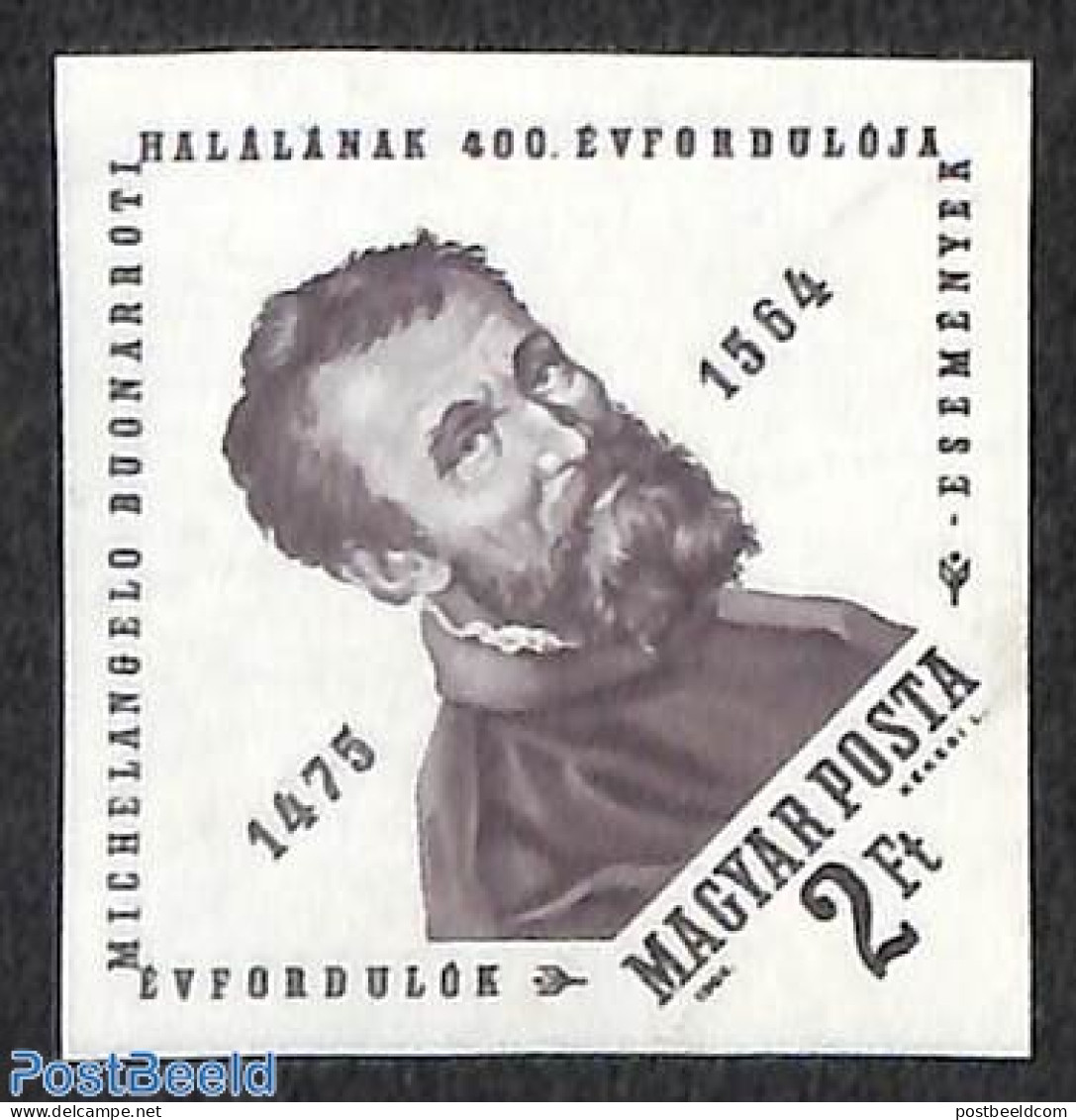 Hungary 1964 Michelangelo 1v Imperforated, Mint NH, Art - Michelangelo - Sculpture - Self Portraits - Unused Stamps