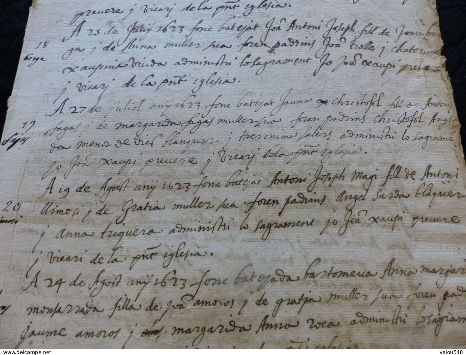 VP-91 , Registre Manuscrit  De Naissance Datant De 1623 - Manuskripte