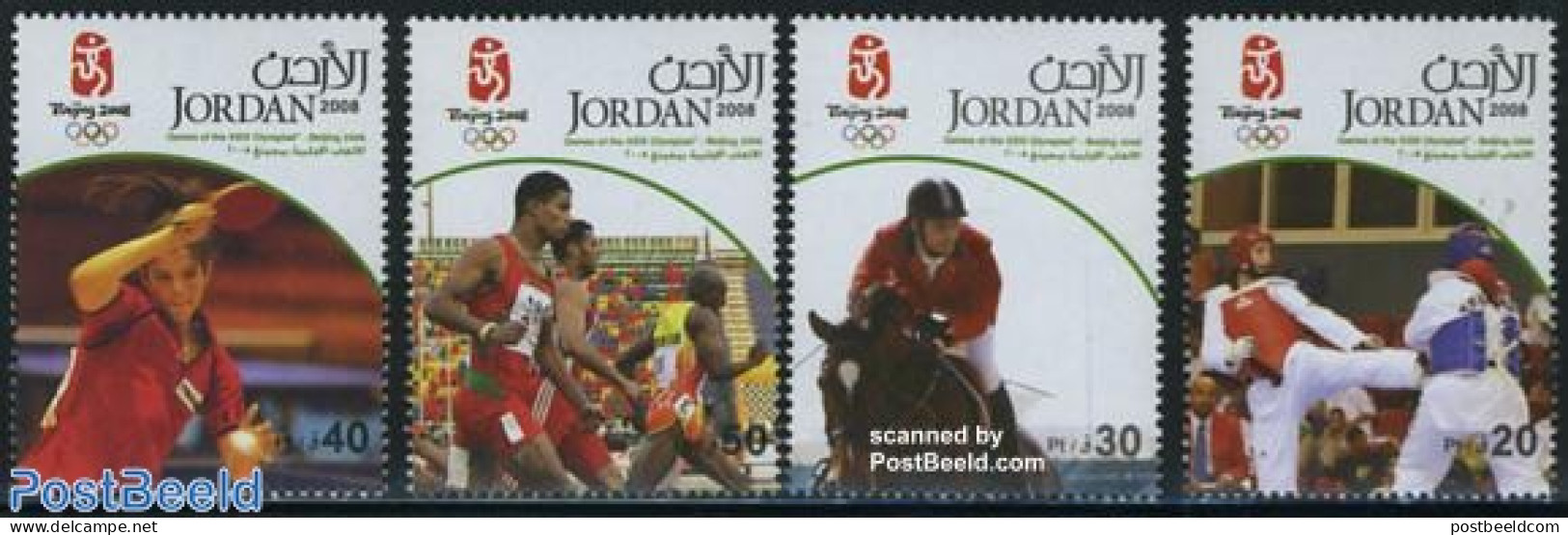 Jordan 2008 Beijing Olympics 4v, Mint NH, Nature - Sport - Horses - Athletics - Olympic Games - Table Tennis - Athlétisme