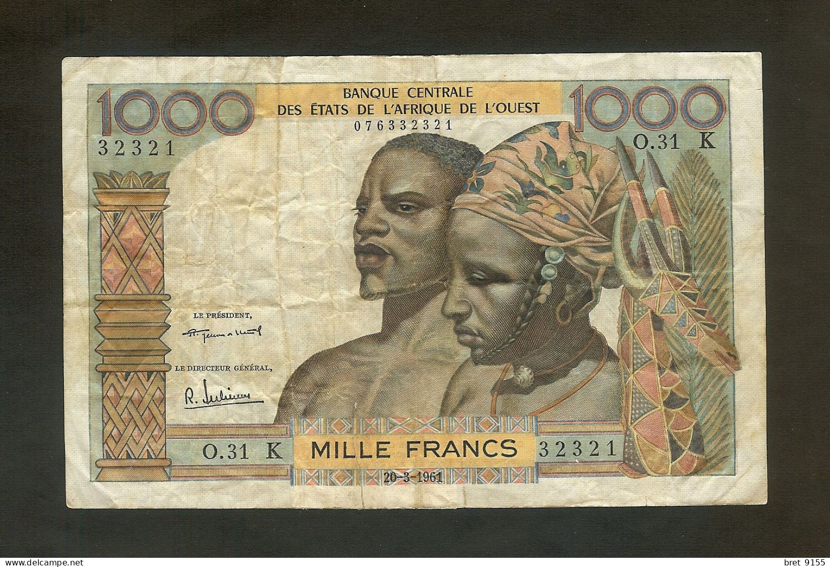 ETATS DE L AFRIQUE DE L OUEST MILLE FRANCS BANQUE CENTRALE 1961 - Westafrikanischer Staaten