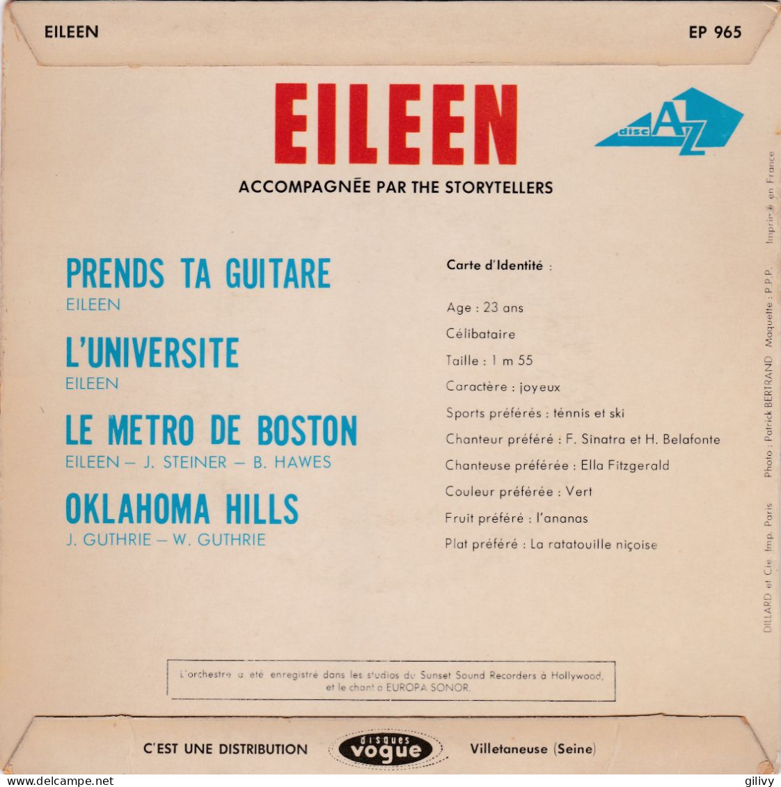 EILEEN : " Prends Ta Guitare " - EP - Otros - Canción Francesa