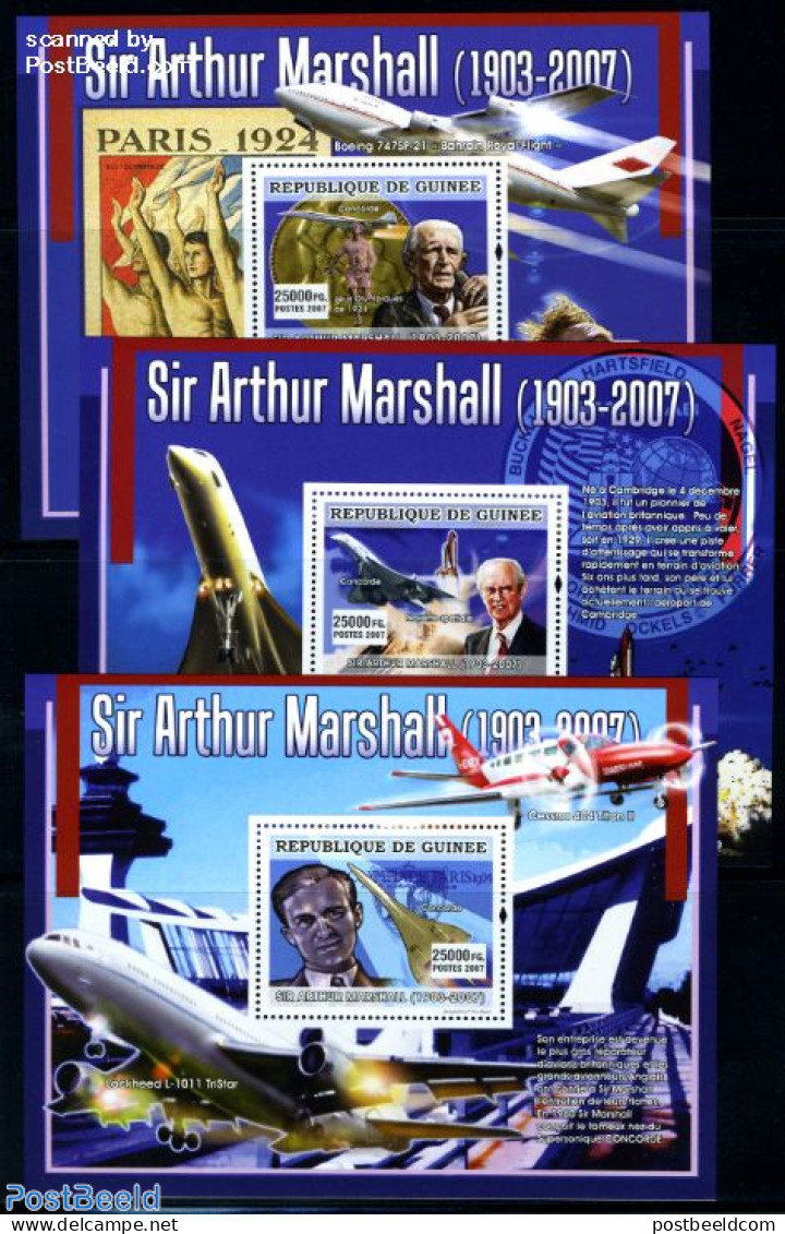 Guinea, Republic 2007 Sir Arthur Marshall 3 S/s, Mint NH, Transport - Concorde - Aircraft & Aviation - Concorde