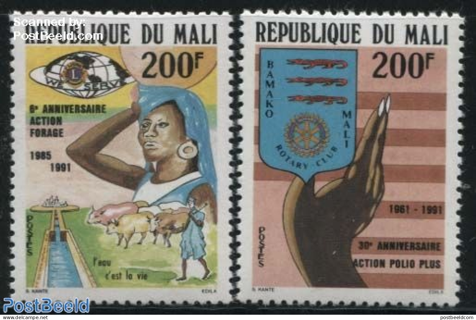 Mali 1991 Lions, Rotary 2v, Mint NH, History - Various - Coat Of Arms - Lions Club - Rotary - Rotary, Lions Club