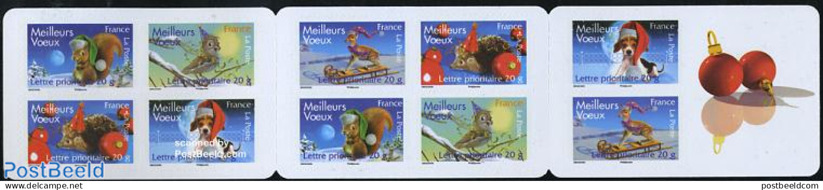 France 2007 Christmas Booklet, Mint NH, Nature - Religion - Animals (others & Mixed) - Birds - Deer - Dogs - Hedgehog .. - Unused Stamps
