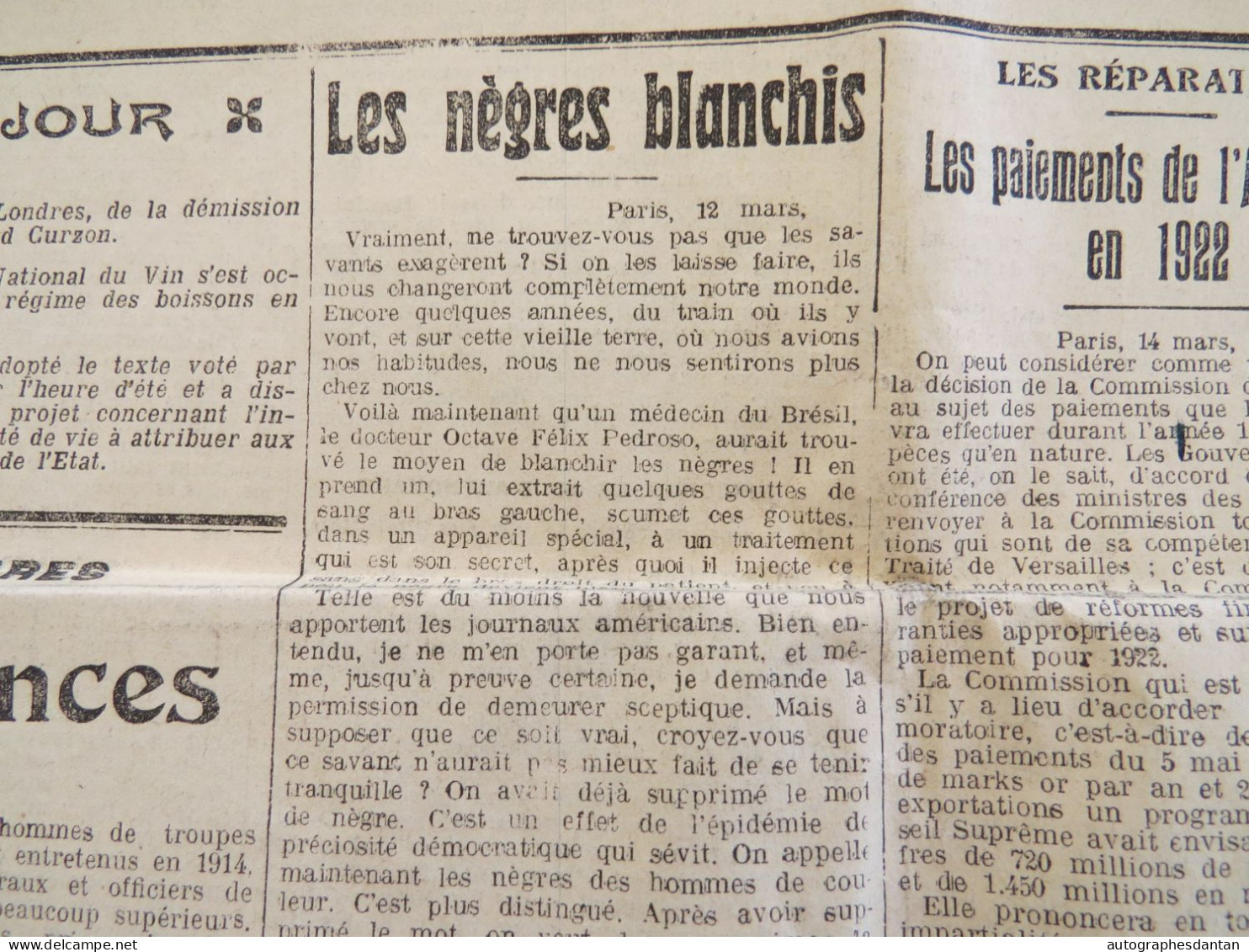 ● Journal L'ECLAIR Quotidien Du Midi 15 Mars 1922 étonnant Article "Les Nègres Blanchis" Etc. Cf 7 Photos - Andere & Zonder Classificatie