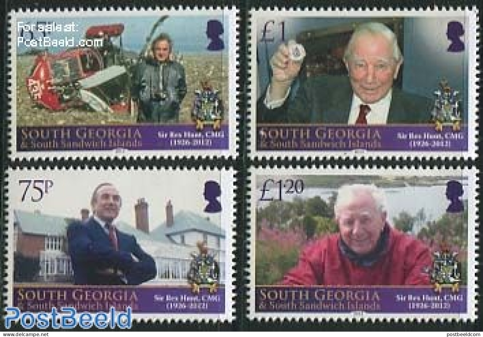 South Georgia / Falklands Dep. 2013 Sir Rex Hunt 4v, Mint NH, History - Transport - Coat Of Arms - Helicopters - Helicopters