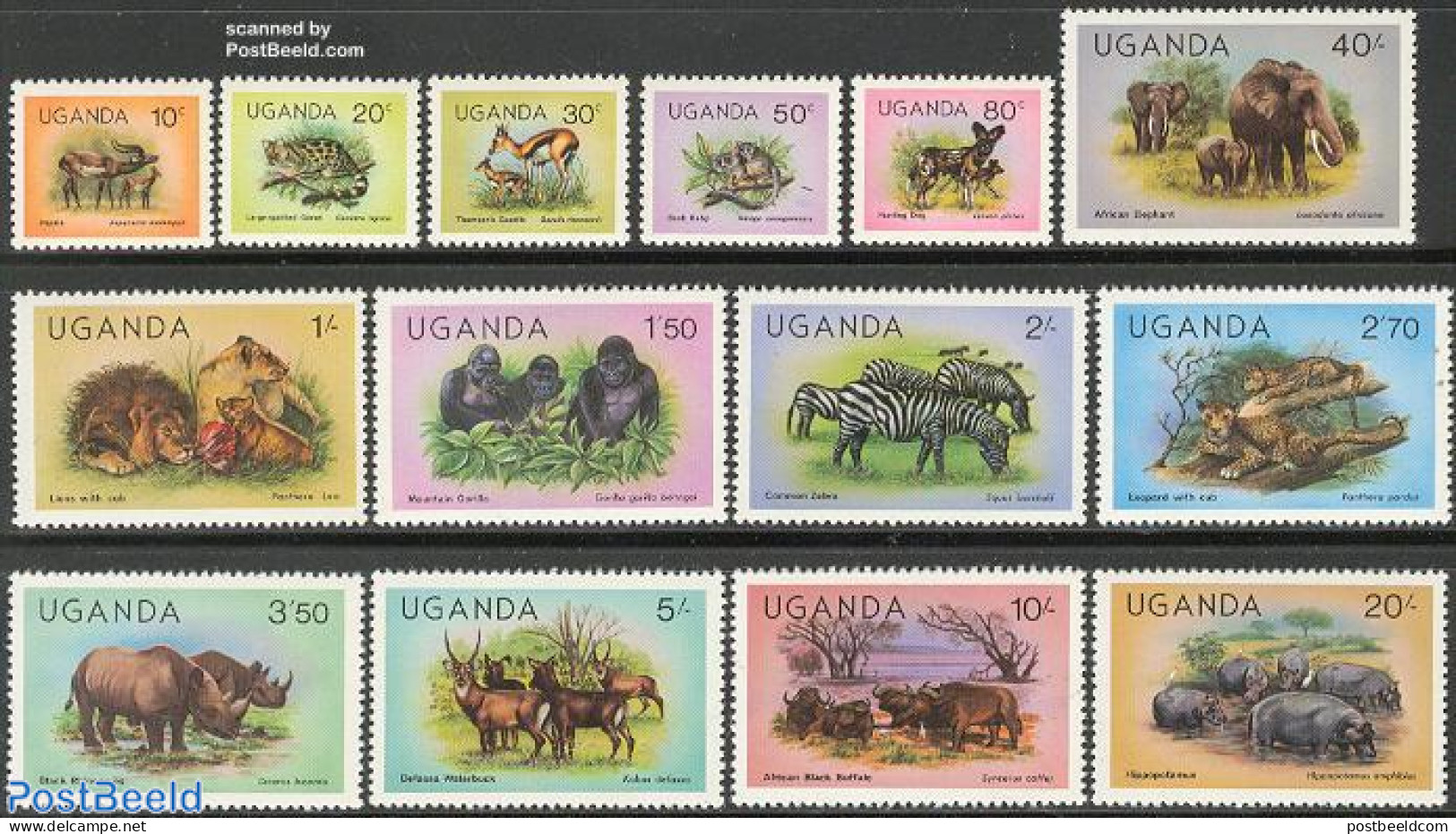 Uganda 1979 Definitives, Animals 14v (no Year), Mint NH, Nature - Animals (others & Mixed) - Cat Family - Elephants - .. - Other & Unclassified