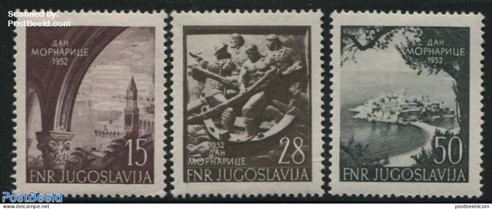 Yugoslavia 1952 Navy 3v, Mint NH, Nature - Transport - Fishing - Ships And Boats - Unused Stamps