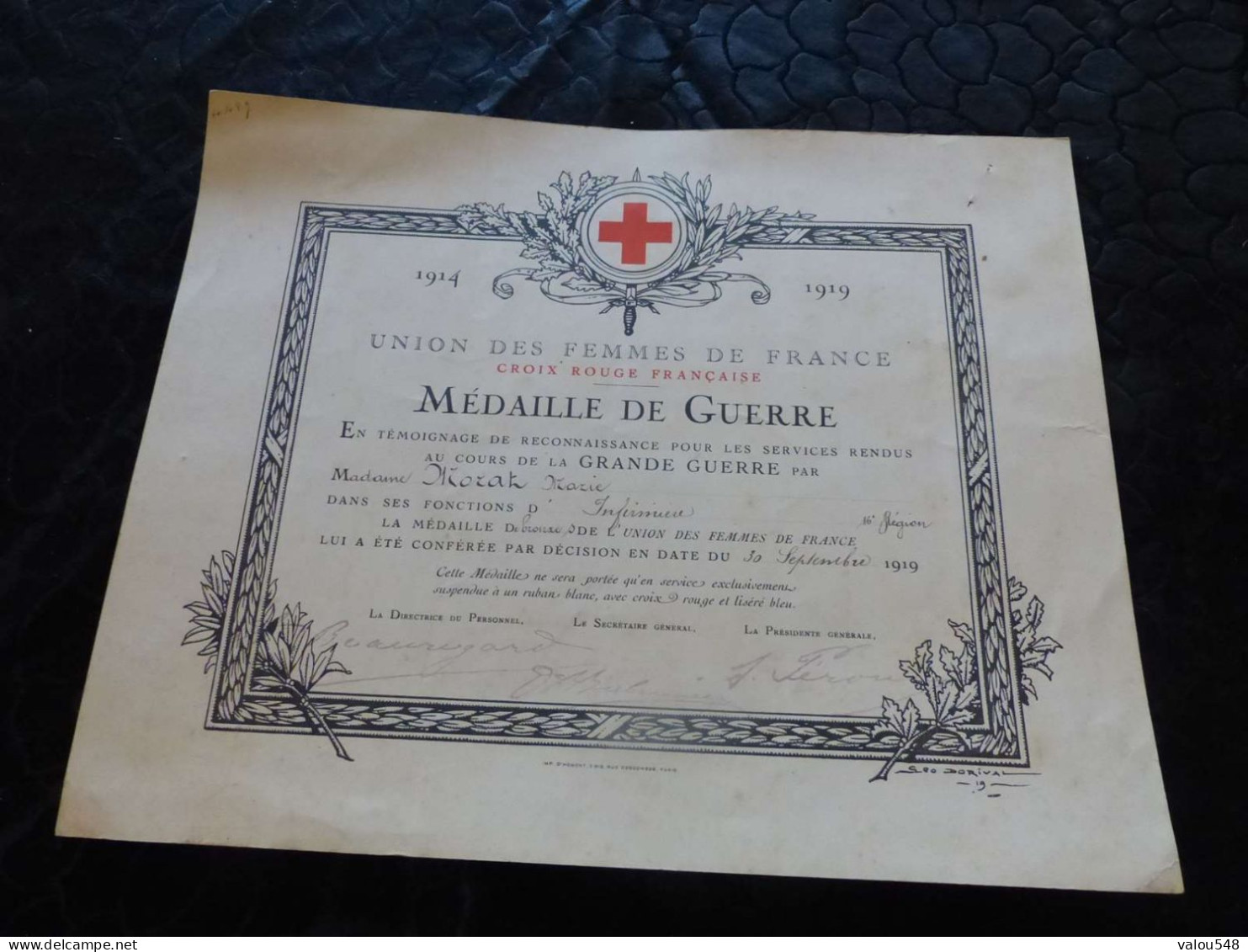 VP-92 , Diplôme , Militaria, Union Des Femmes De France, Croix Rouge, Médaille De Guerre, 1919 - Documenten