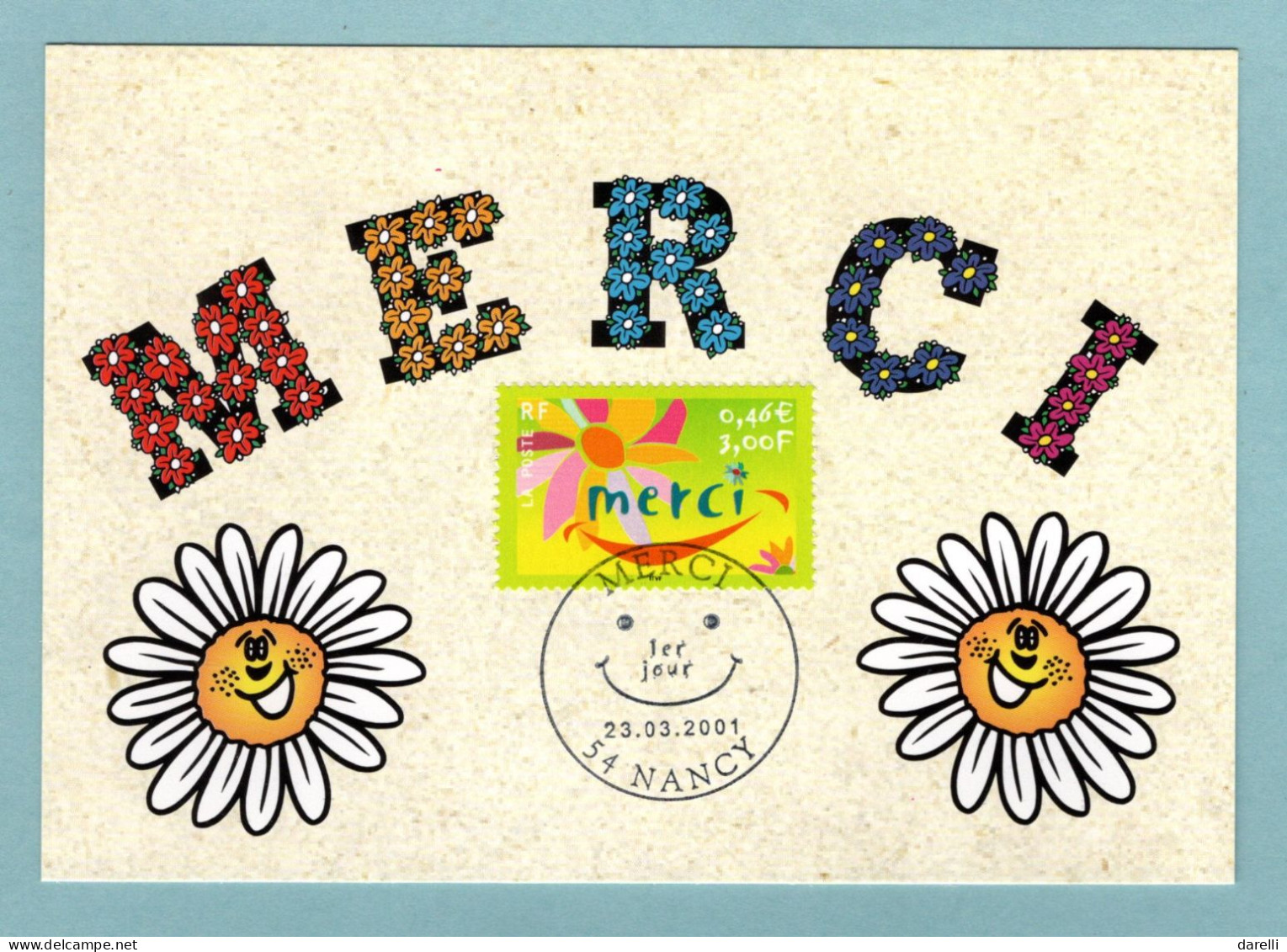 Carte Maximum 2001 - Timbre De Messages - Merci - YT 3379 - 54 Nancy - 2000-2009