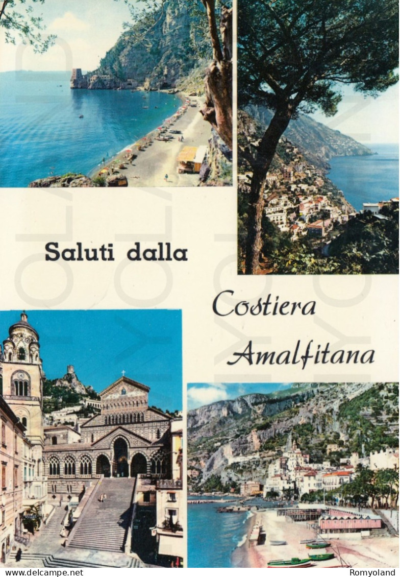 CARTOLINA  C14 COSTIERA AMALFITANA,SALERNO,CAMPANIA-SALUTI DALLA COSTIERA AMALFITANA-POSITANO-AMALFI-VIAGGIATA 1971 - Salerno