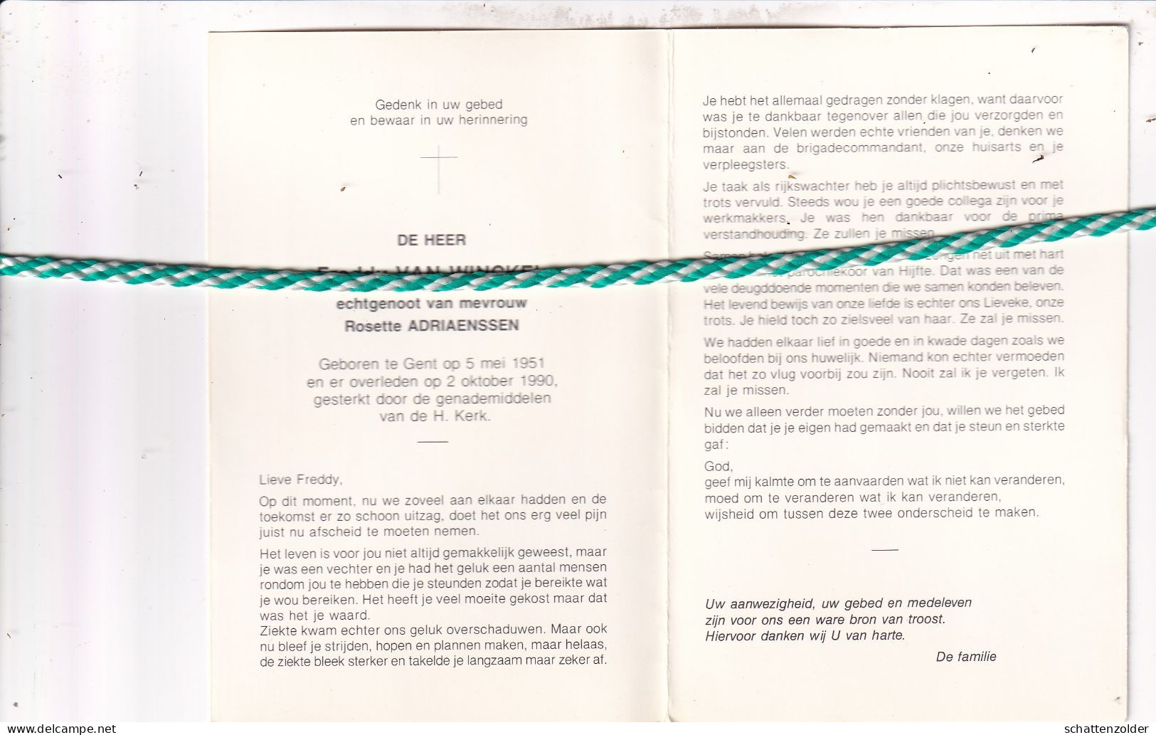 Freddy Van Winckel-Adriaenssen, Gent 1951, 1990. Foto Rijkswachter - Obituary Notices
