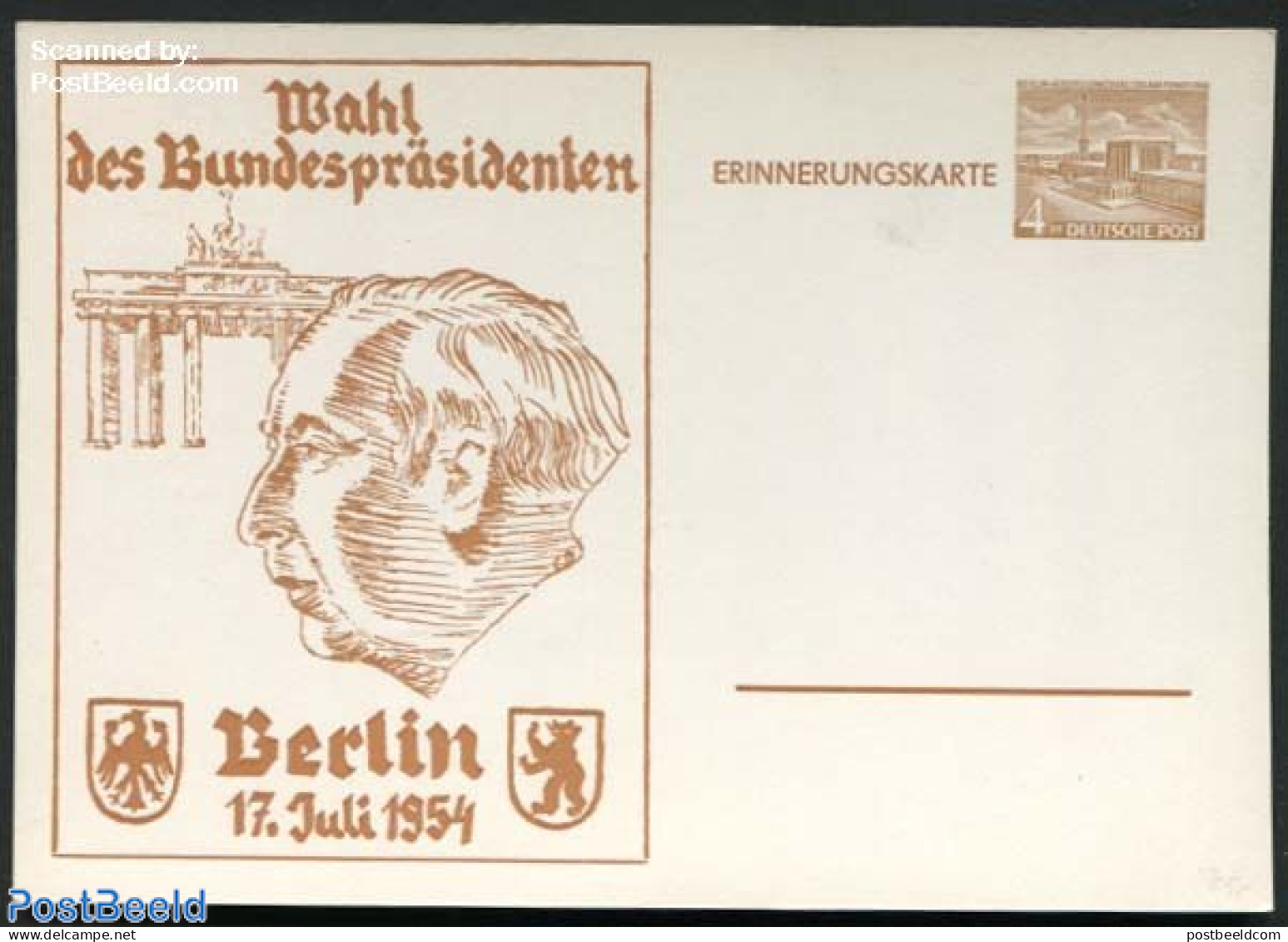 Germany, Berlin 1954 Postcard 4pf, Presidential Elections, Unused Postal Stationary - Briefe U. Dokumente