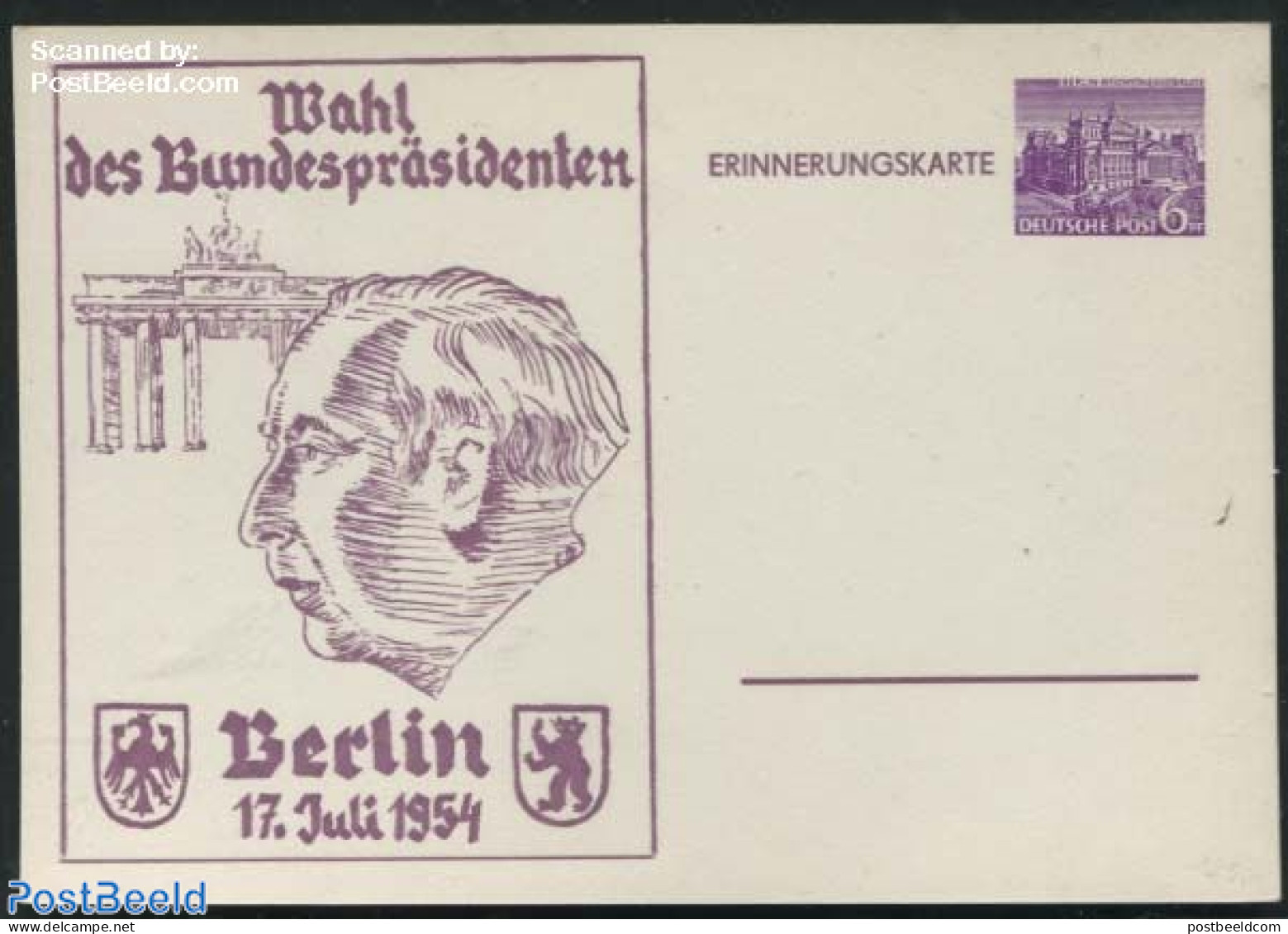 Germany, Berlin 1954 Postcard 6pf, Presidential Elections, Unused Postal Stationary - Storia Postale