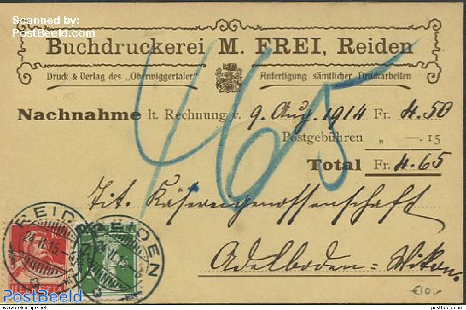 Switzerland 1915 Postcard From Luzern With Wikon Luzern Mark, Postal History - Brieven En Documenten
