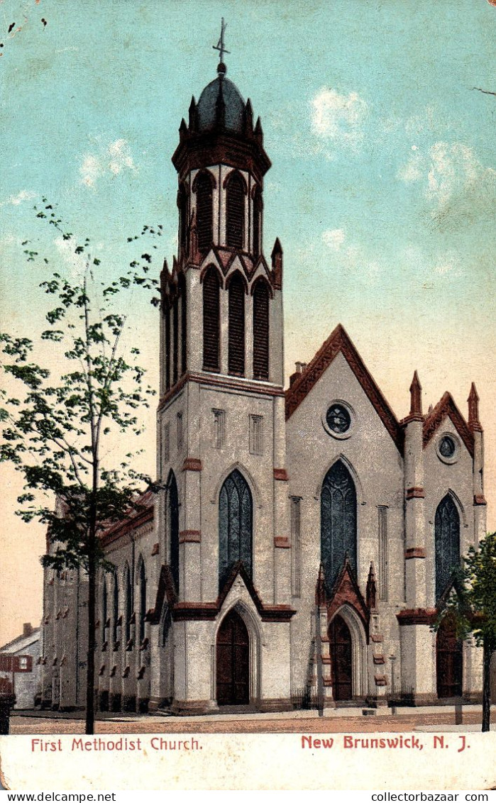 United States New Brunswick First Methodist Church Religions And Beliefs Real Photo Vintage Postcard - Other & Unclassified