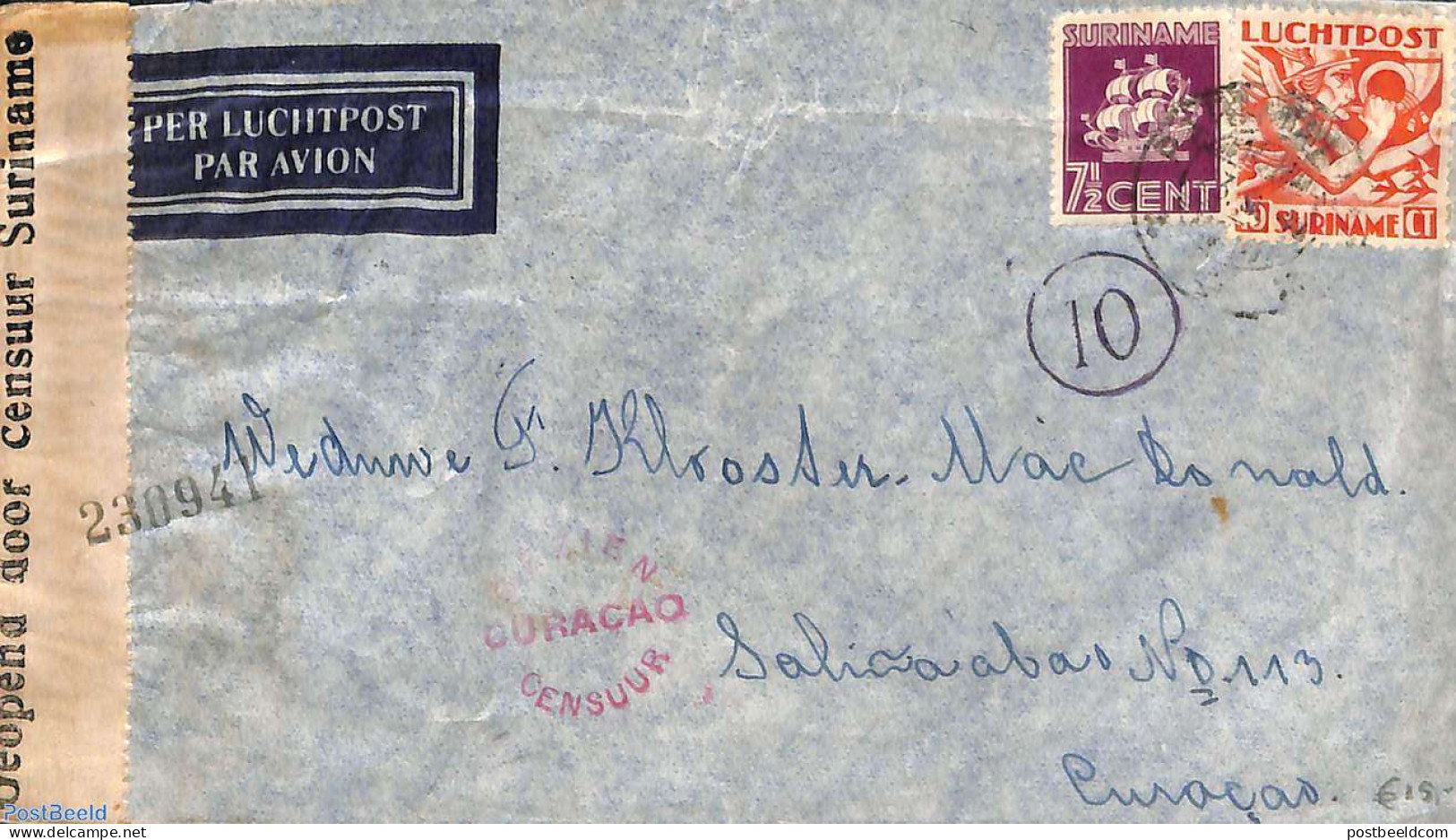 Suriname, Colony 1941 Censored Letter From Paramaribo To Curaçao (censored In Suriname And Curaçao), Postal History - Autres & Non Classés