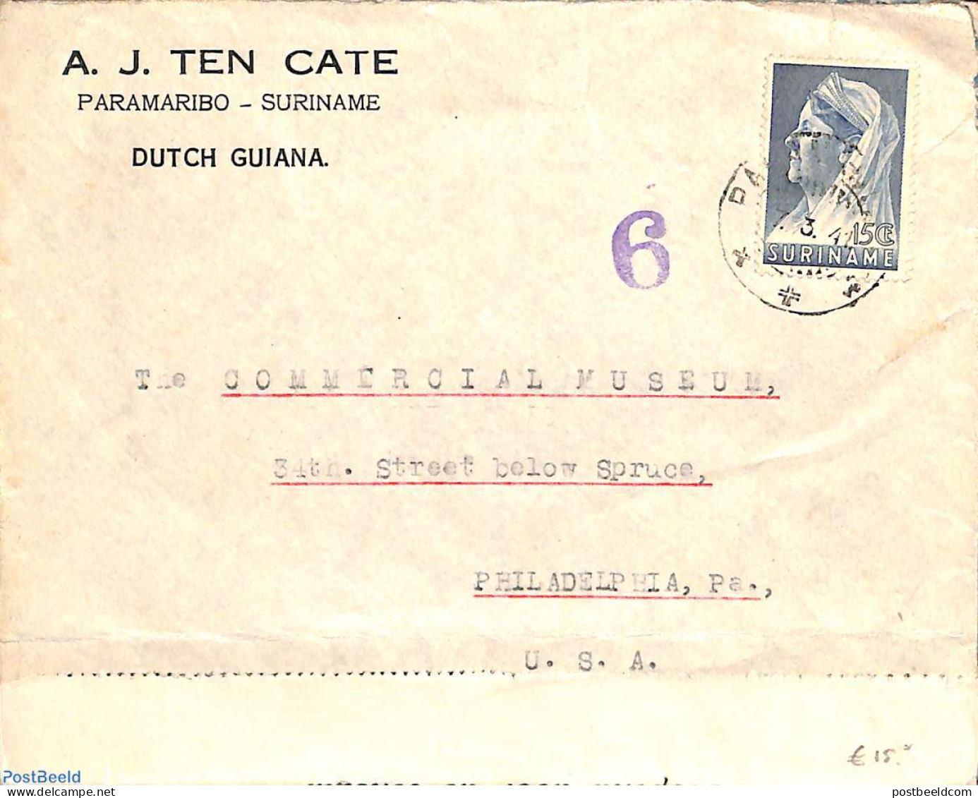 Suriname, Colony 1941 Censored Letter From Paramaribo To Philadelphia, Postal History - Other & Unclassified