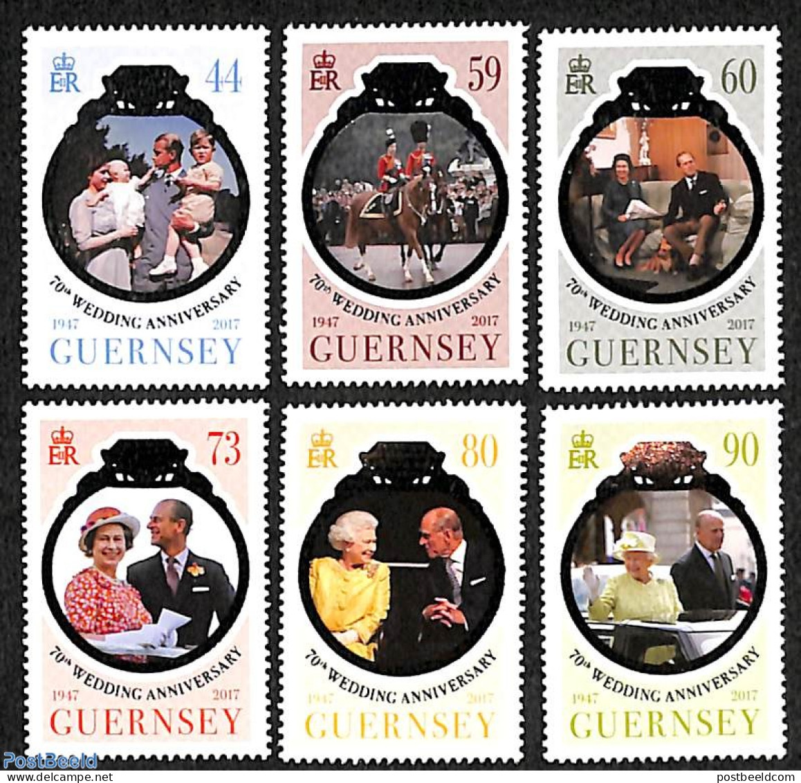 Guernsey 2017 Queen Elizabeth II, Platinum Wedding Anniversary 6v, Mint NH, History - Nature - Kings & Queens (Royalty.. - Königshäuser, Adel