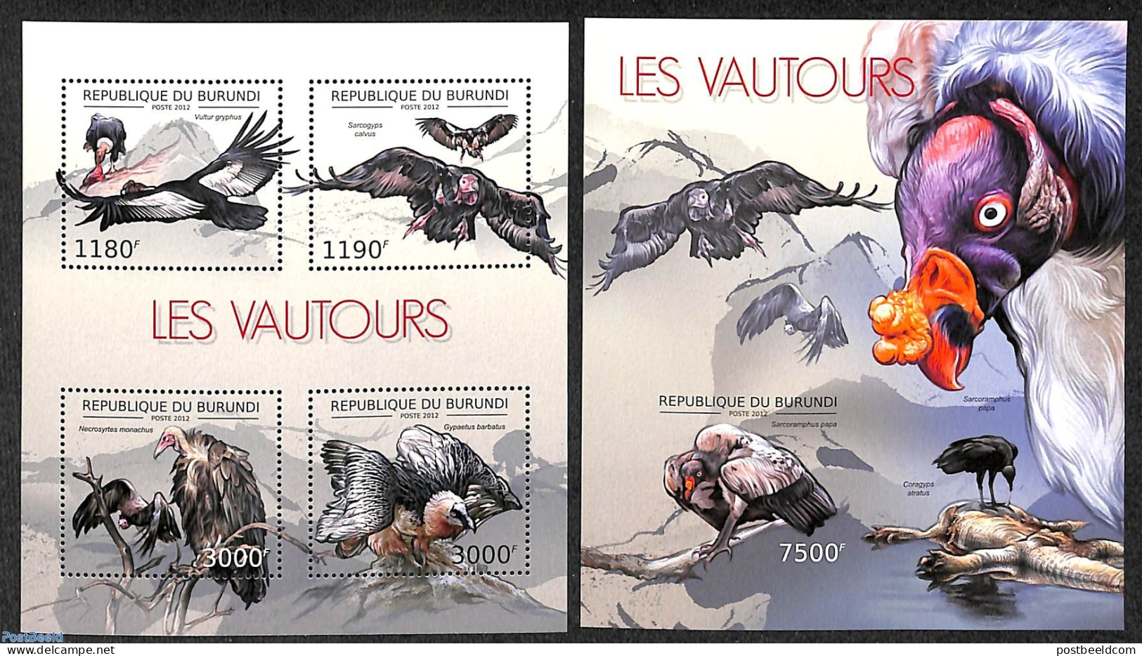 Burundi 2012 Vultures 2 S/s, Mint NH, Nature - Birds - Birds Of Prey - Autres & Non Classés