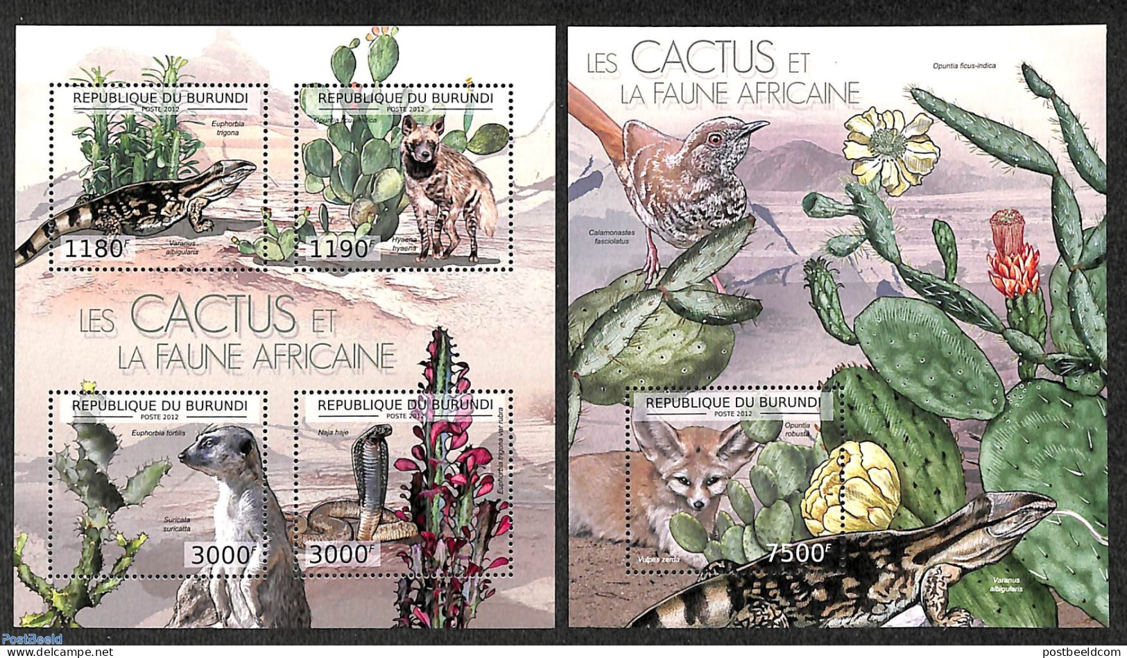 Burundi 2012 Cactus And Animals 2 S/s, Mint NH, Nature - Animals (others & Mixed) - Cacti - Reptiles - Snakes - Sukkulenten