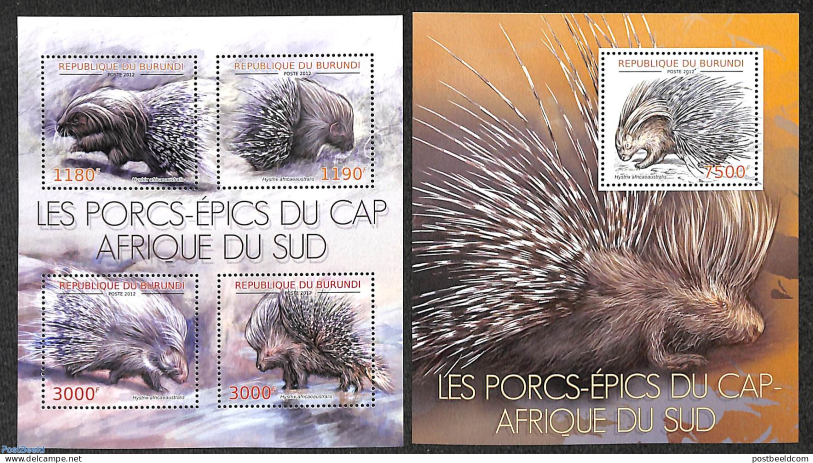 Burundi 2012 Porcupines 2 S/s, Mint NH, Nature - Animals (others & Mixed) - Andere & Zonder Classificatie
