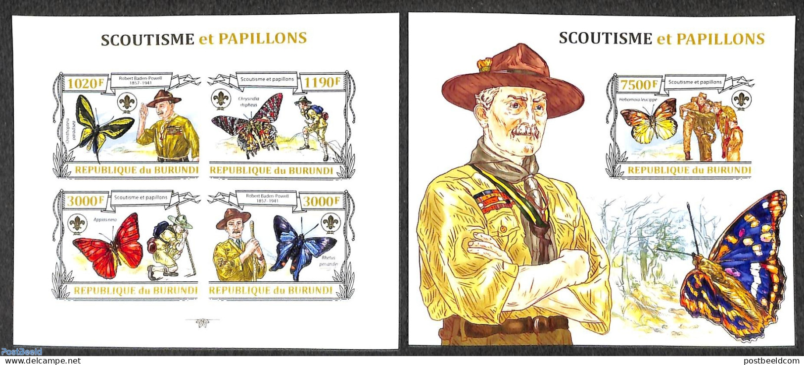 Burundi 2013 Scouting And Butterflies  2 S/s, Imperforated, Mint NH, Butterflies - Scouting - Sonstige & Ohne Zuordnung