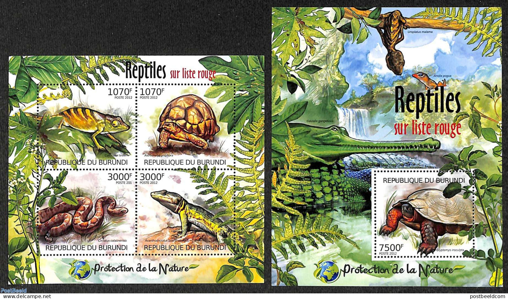 Burundi 2012 Endangered Reptiles 2 S/s, Mint NH, Nature - Reptiles - Snakes - Turtles - Other & Unclassified