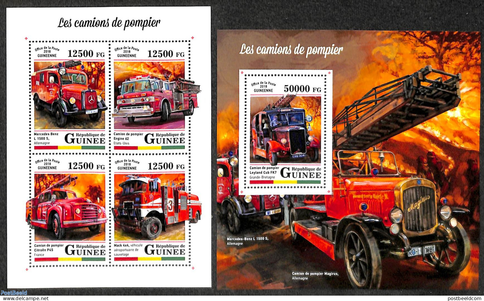 Guinea, Republic 2018 Fire Engines 2 S/s, Mint NH, Transport - Automobiles - Fire Fighters & Prevention - Voitures