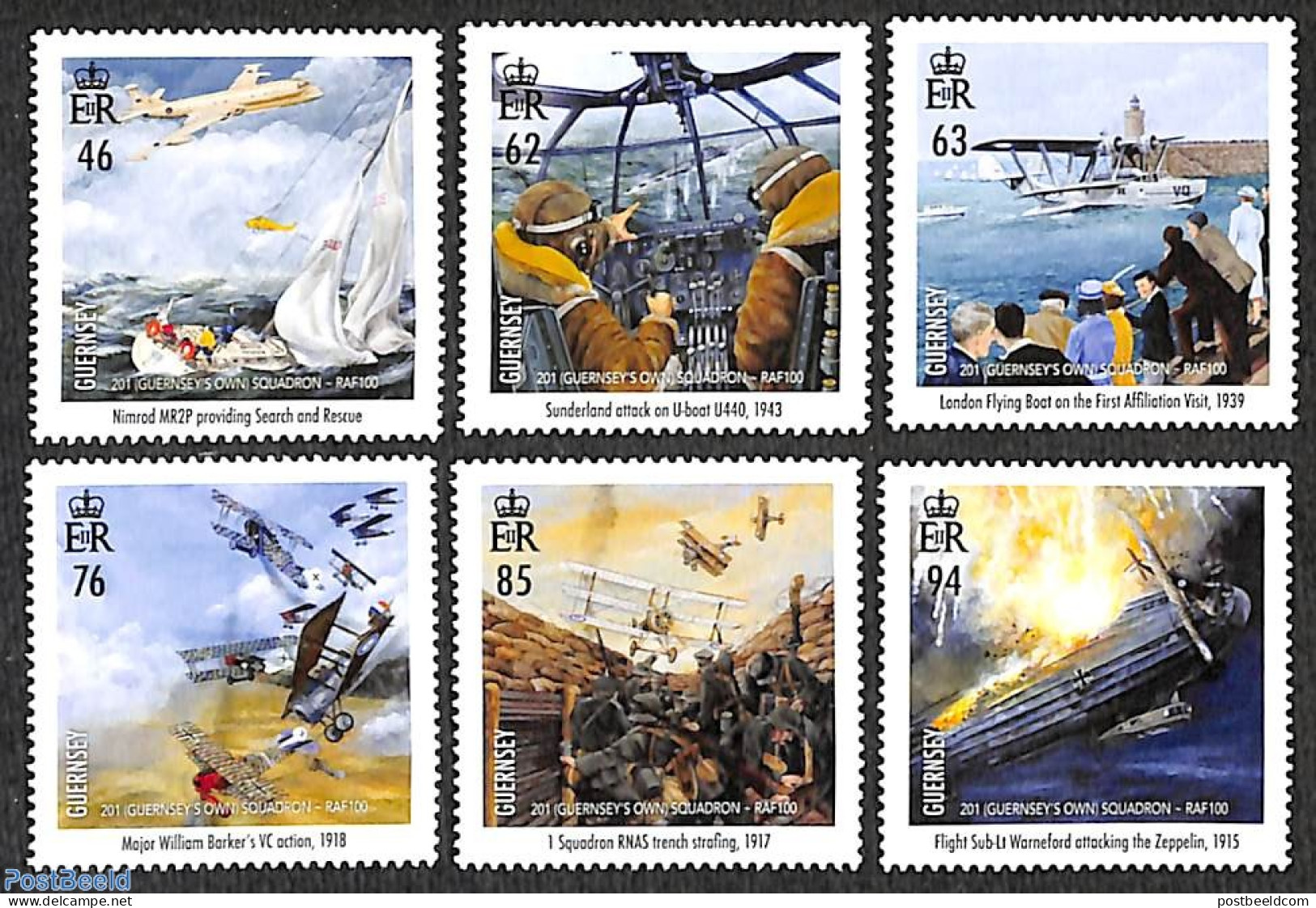 Guernsey 2018 201 (Guernsey's Own) Squadron, 100 Years RAF 6v, Mint NH, Transport - Aircraft & Aviation - Ships And Bo.. - Airplanes