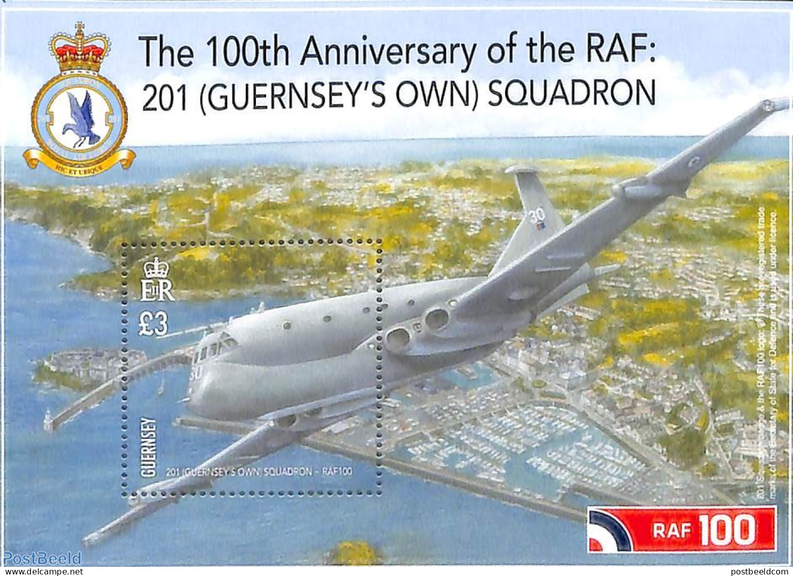 Guernsey 2018 201 (Guernsey's Own) Squadron, 100 Years RAF S/s, Mint NH, Transport - Aircraft & Aviation - Airplanes