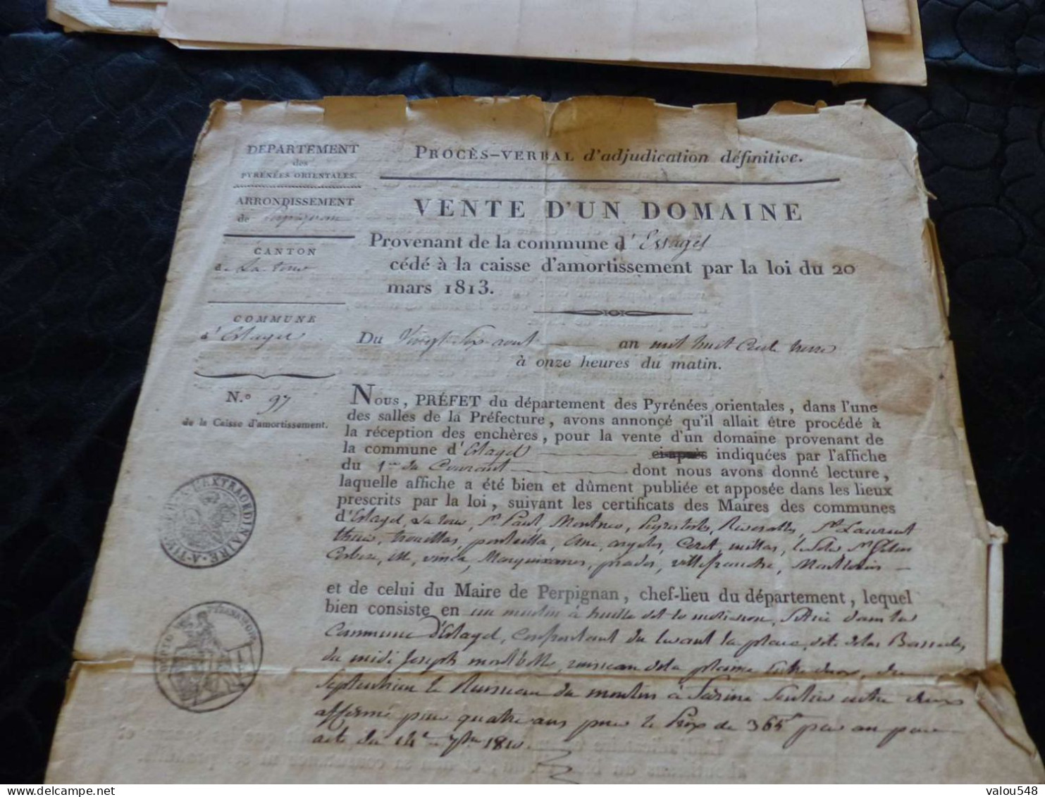 VP-93 , Vente D'un Domaine, Provenant De La Commune D'Estagel, Pyrénées Orientales 27 Août 1813 - Manuscrits