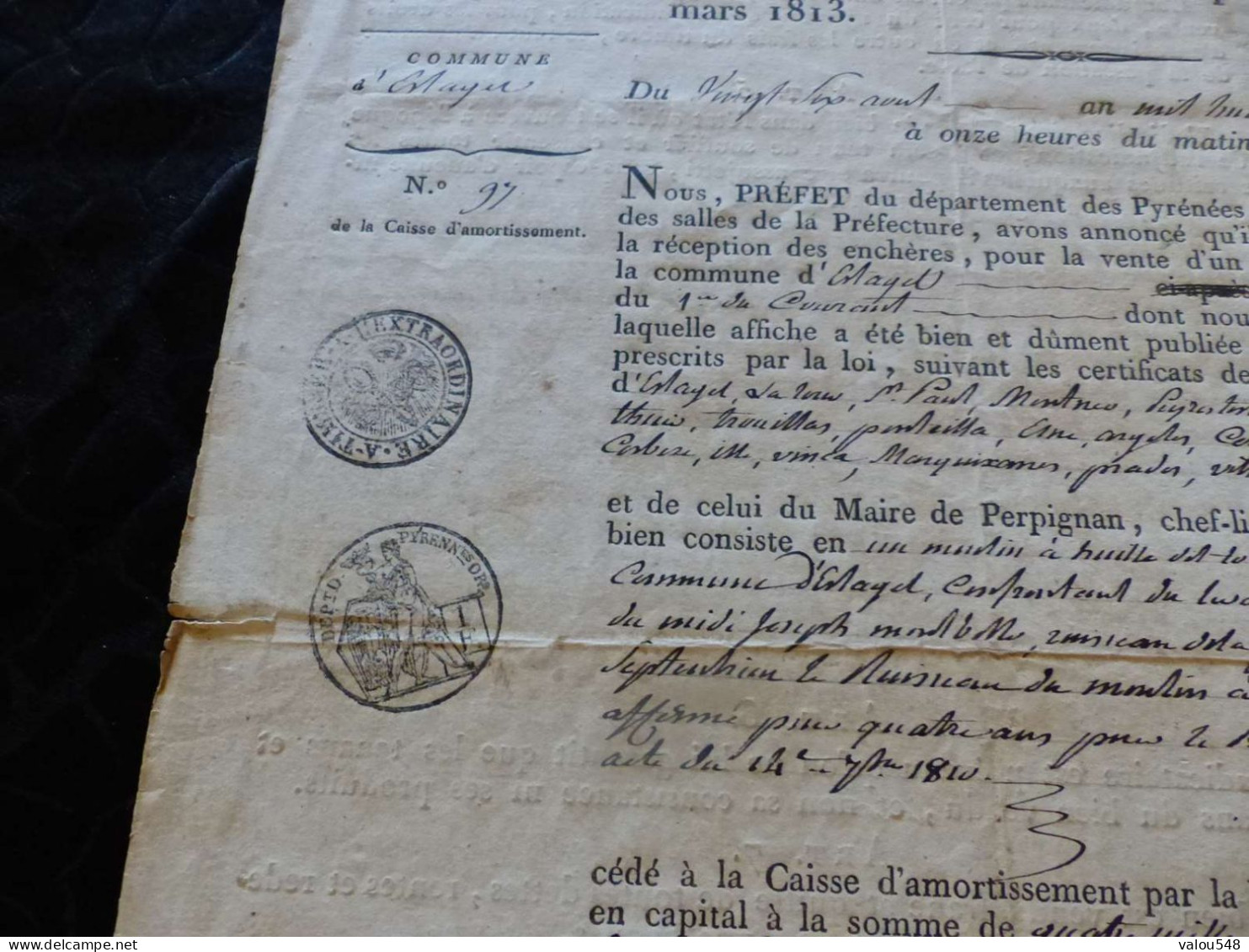 VP-93 , Vente D'un Domaine, Provenant De La Commune D'Estagel, Pyrénées Orientales 27 Août 1813 - Manuscritos