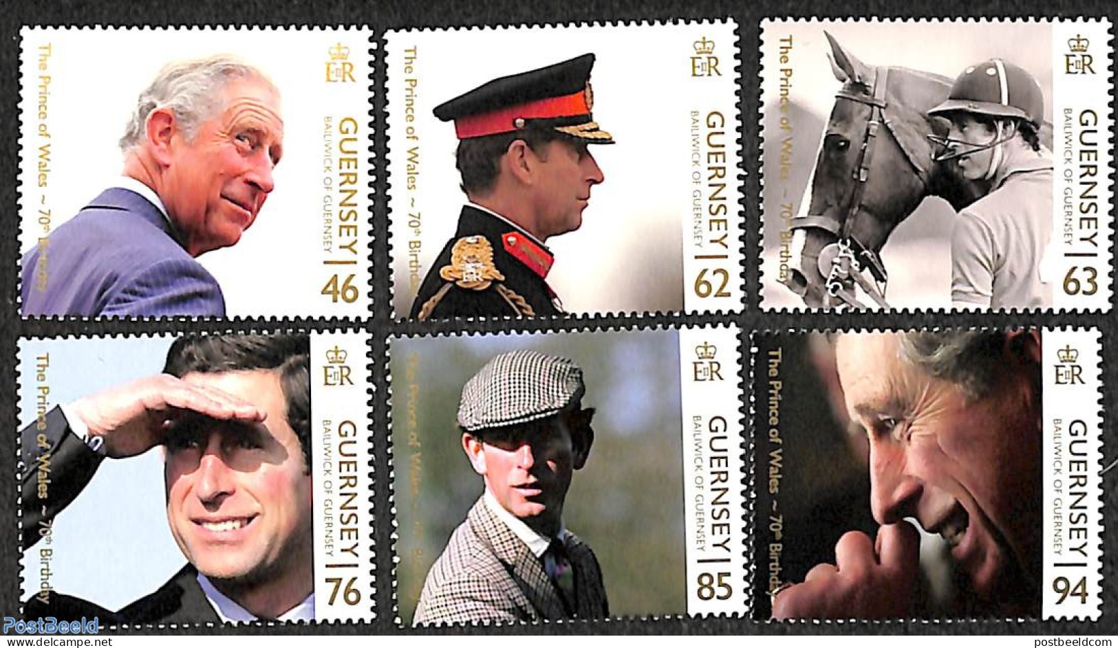 Guernsey 2018 Prince Charles 70th Birthday 6v, Mint NH, History - Nature - Kings & Queens (Royalty) - Horses - Royalties, Royals