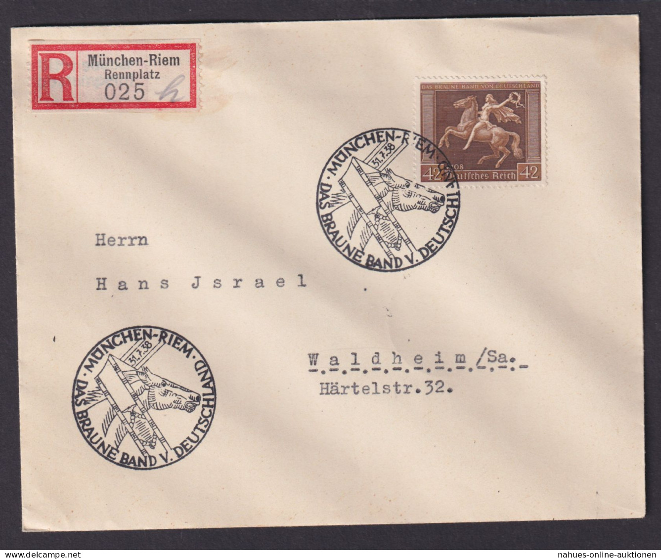 München Riem Deutsches Reich R Brief EF 671 Waldheim Sachsen Kat 85.00 SST Das - Storia Postale