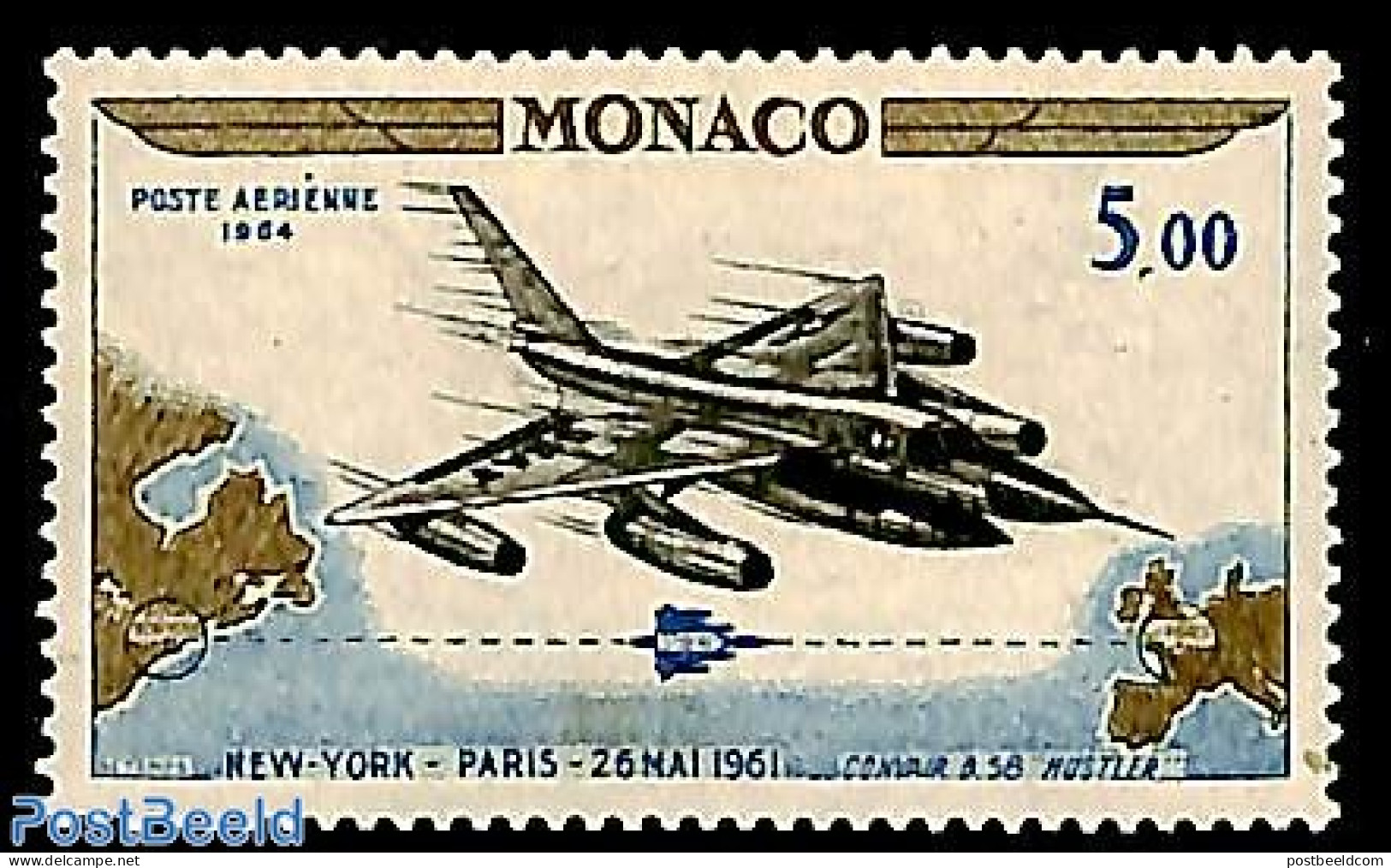 Monaco 1964 5.00, Stamp Out Of Set, Mint NH, Transport - Aircraft & Aviation - Ongebruikt