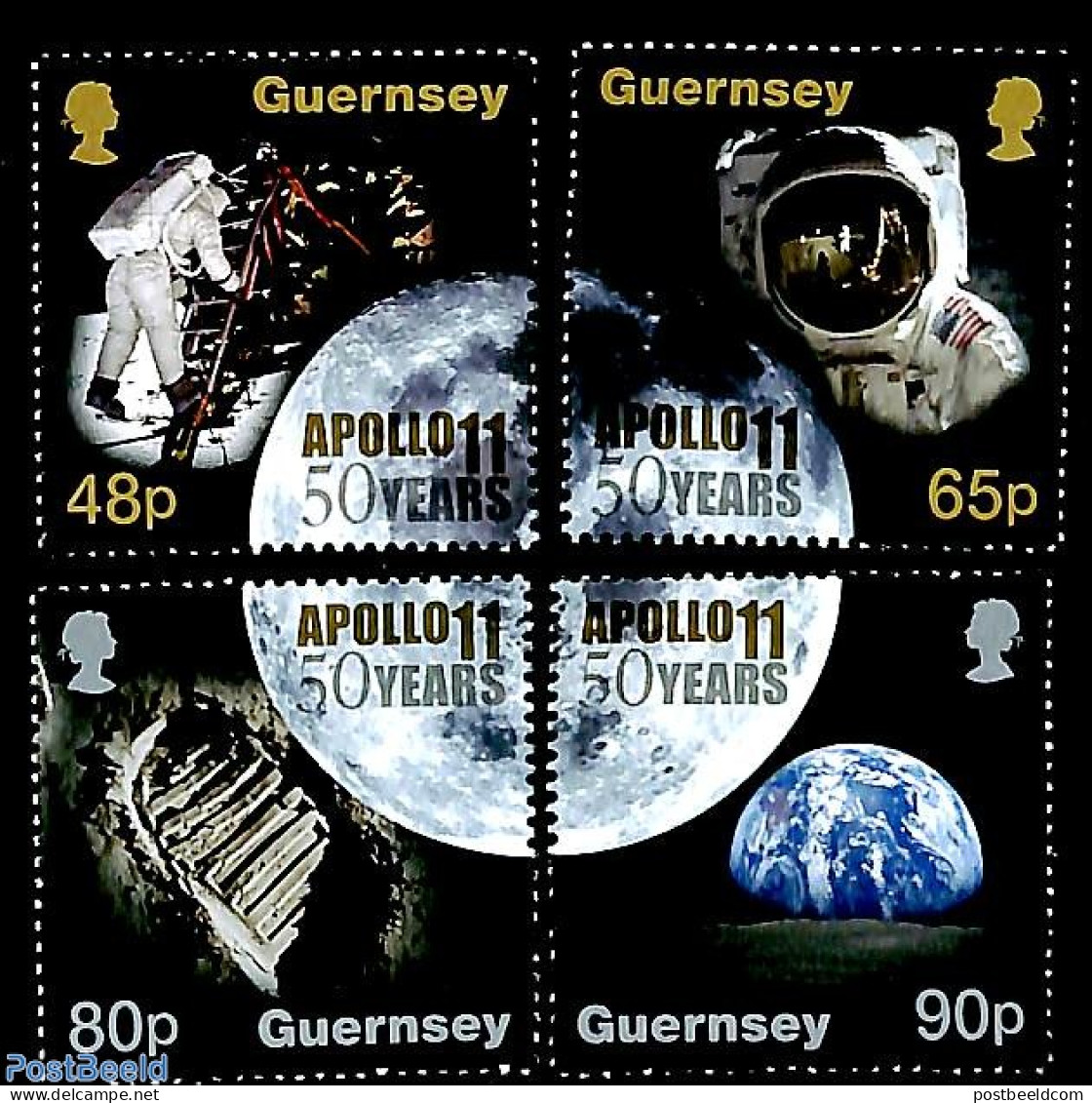 Guernsey 2019 50 Years Moonlanding 4v, Mint NH, Transport - Space Exploration - Guernsey